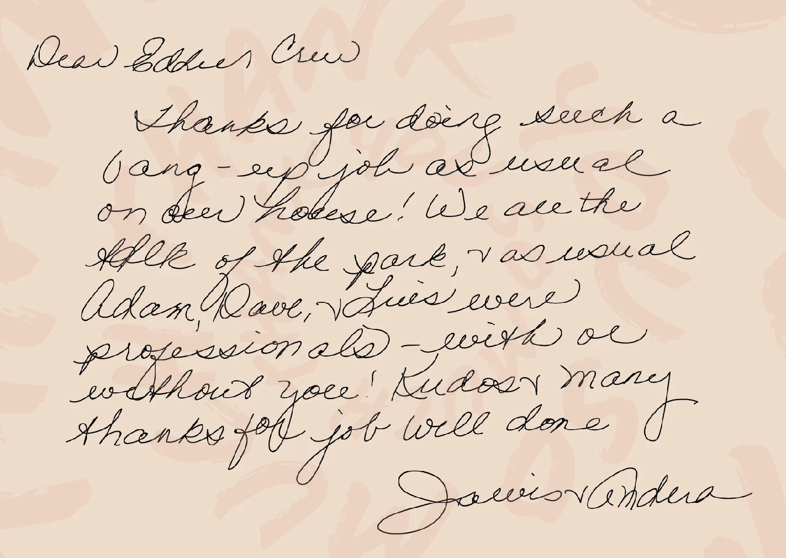 Handwritten thank-you card from a Santa Maria customer