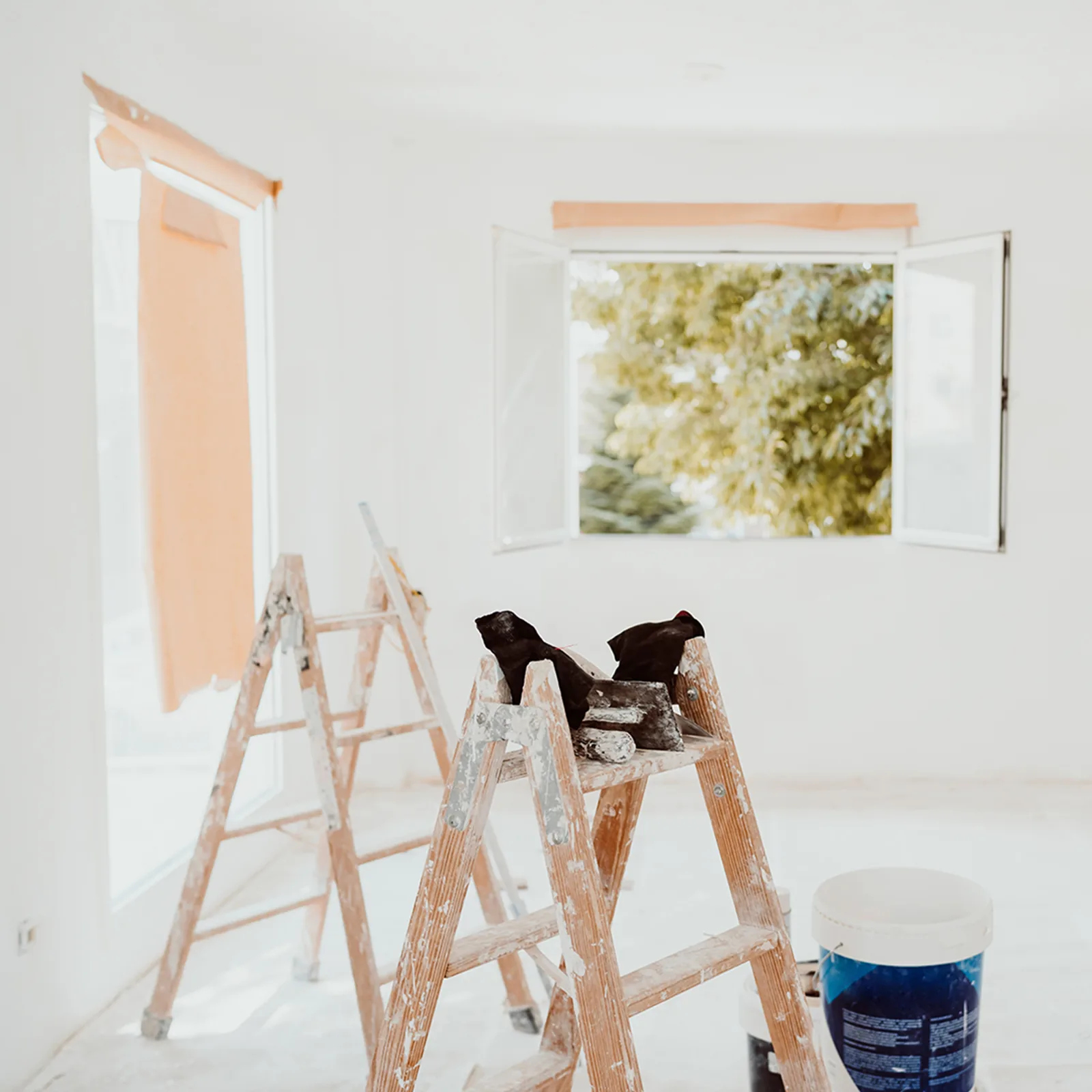 Interior room prepped for paint
